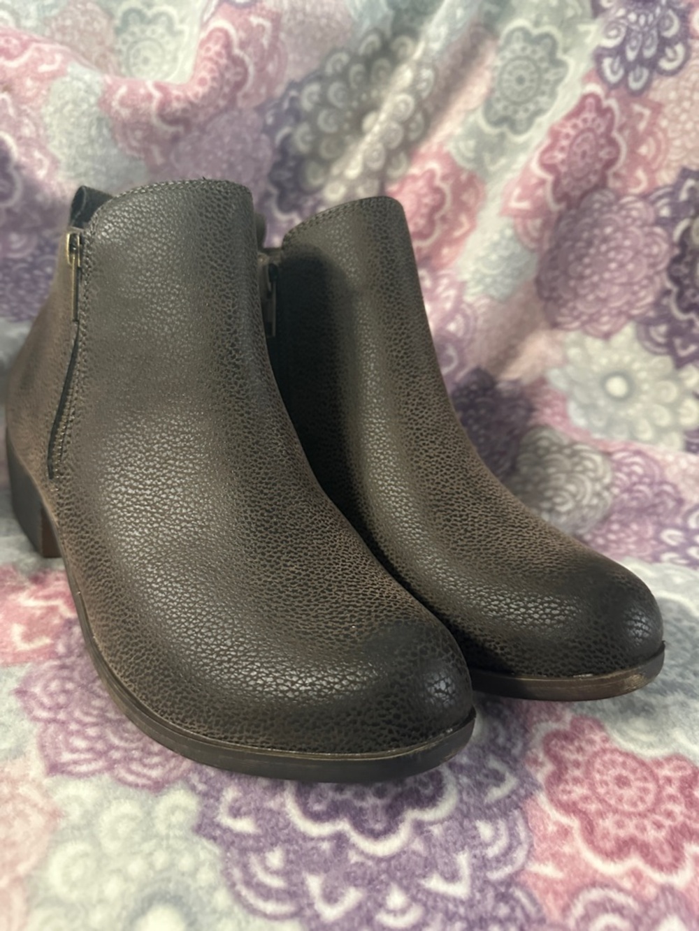 Women's Dark Brown Textured Ankle Booties with Side Zip